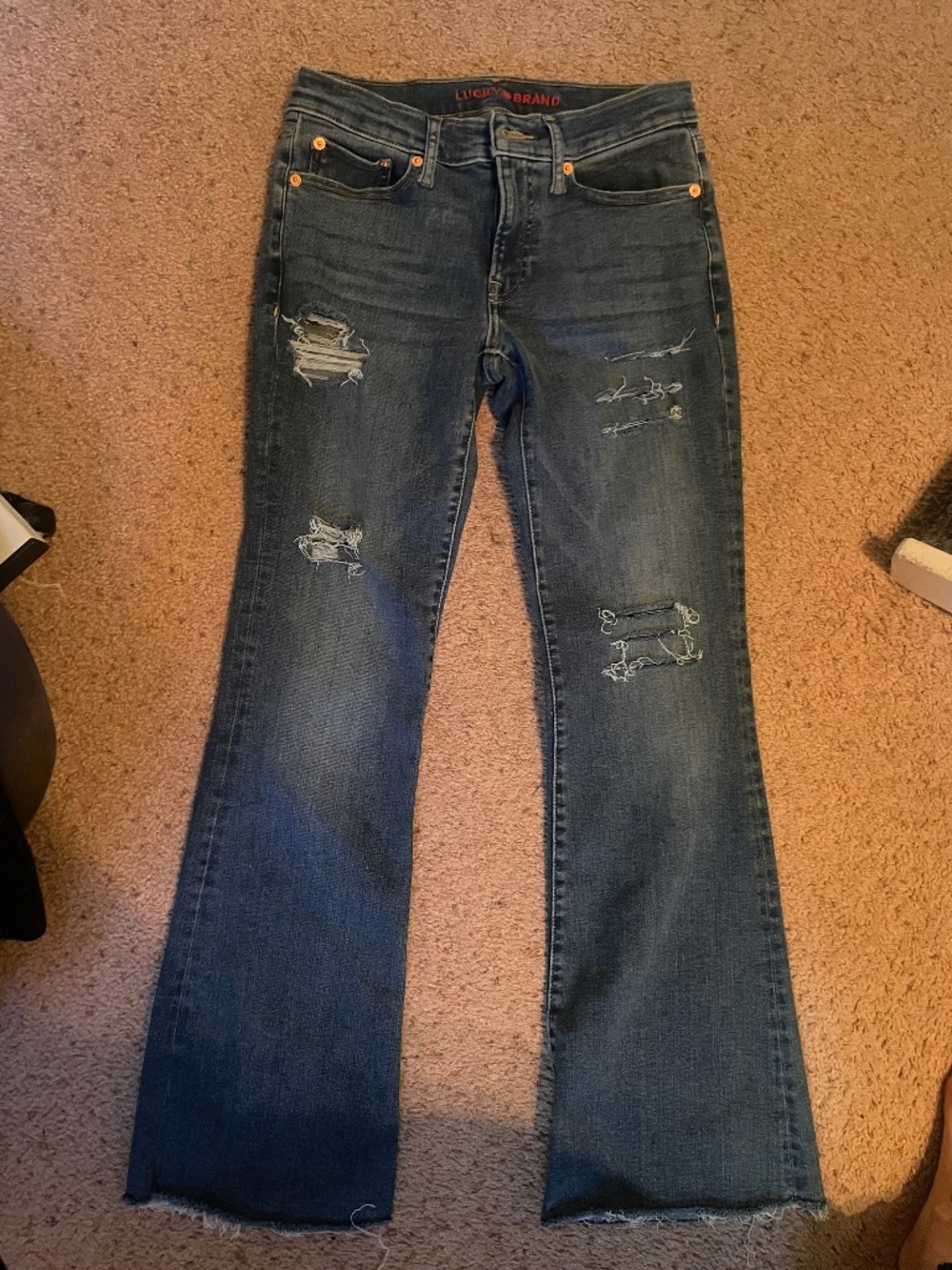 Women’s Lucky Brand Sweet Mid Rise Straight Jeans Stretch Size 4/27 R Distressed